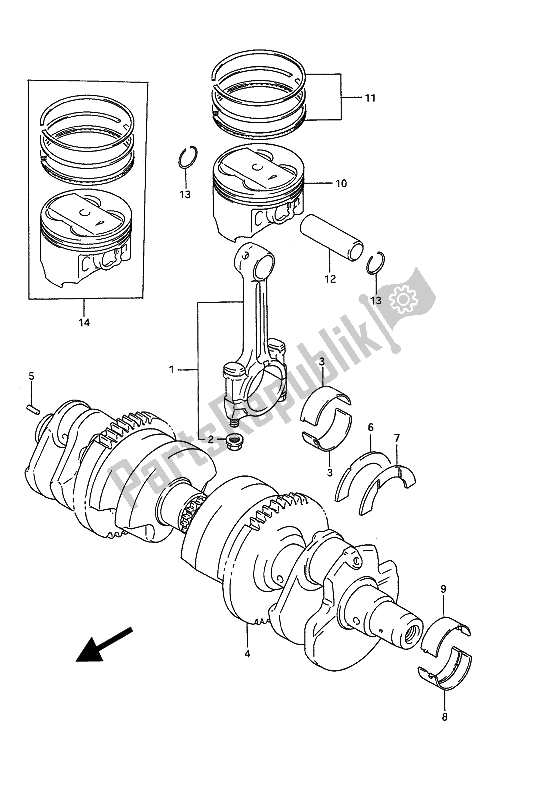 All parts for the Crankshaft of the Suzuki GSX 1100G 1994