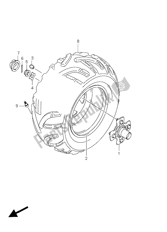 Alle onderdelen voor de Rechter Achterwiel van de Suzuki LT A 750 XZ Kingquad AXI 4X4 2009