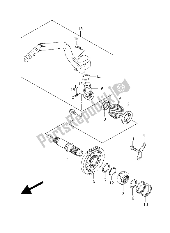 All parts for the Kick Starter of the Suzuki RM Z 450 2008