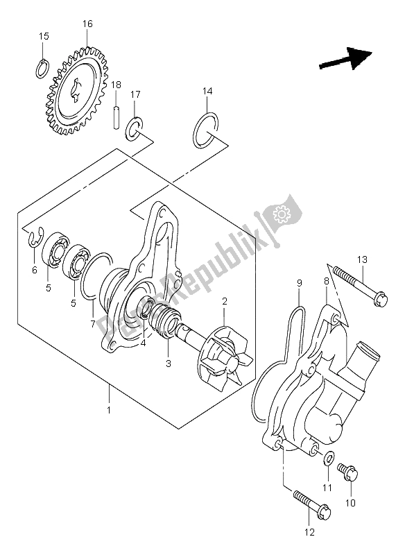 All parts for the Water Pump of the Suzuki DR Z 400S 2003