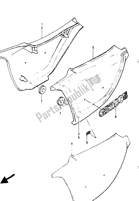 All parts for the Frame Cover of the Suzuki GS 1100G 1986