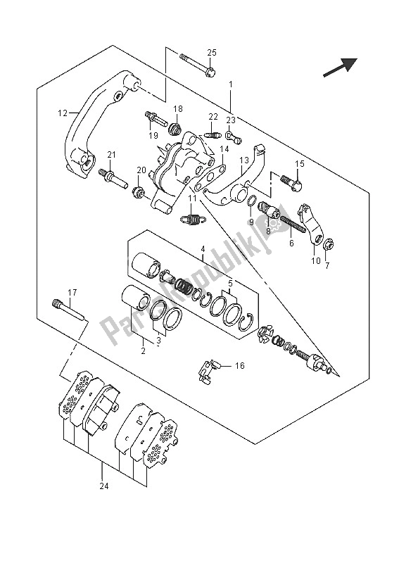 All parts for the Rear Caliper of the Suzuki AN 650Z Burgman Executive 2016