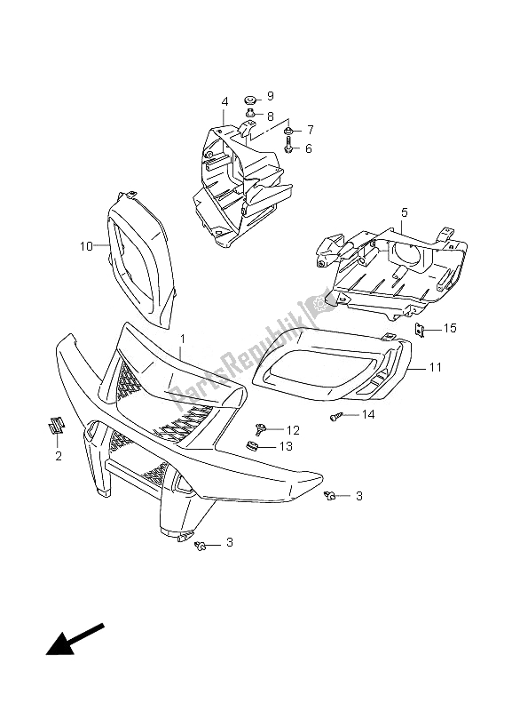 All parts for the Front Grille of the Suzuki LT A 450X Kingquad 4X4 2007