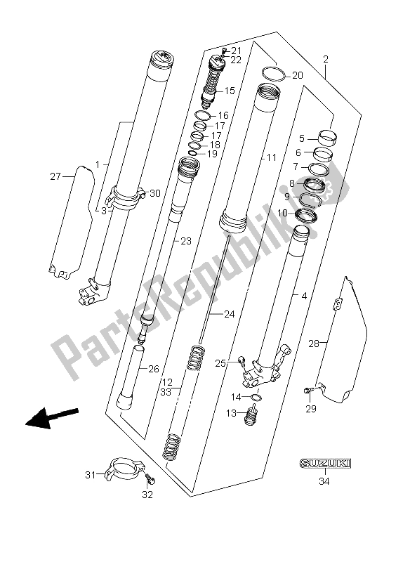 All parts for the Front Damper of the Suzuki RM 125 2008