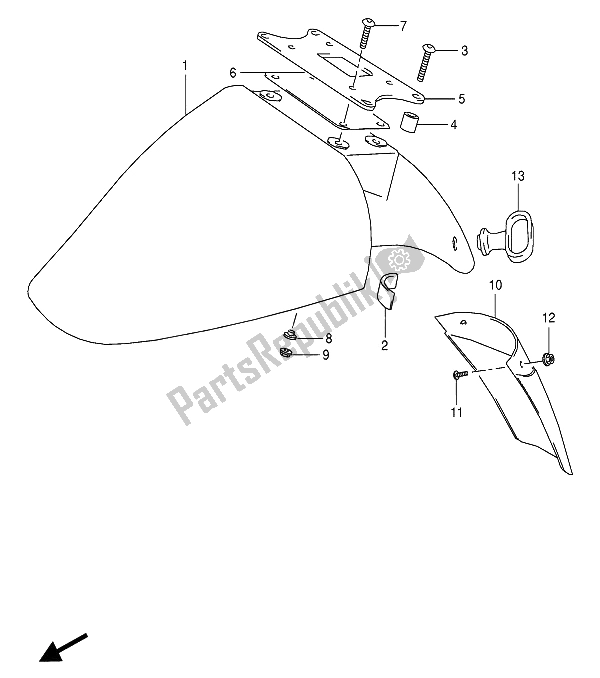 All parts for the Front Fender of the Suzuki VX 800U 1991