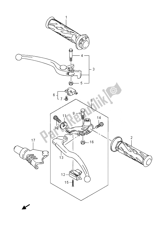 All parts for the Handle Lever of the Suzuki GW 250 Inazuma 2014