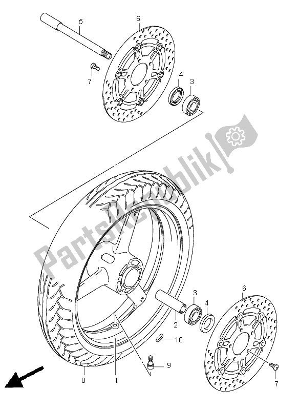 All parts for the Front Wheel of the Suzuki SV 650 NS 2004