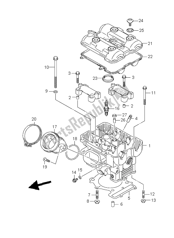 All parts for the Cylinder Head (rear) of the Suzuki DL 1000 V Strom 2009