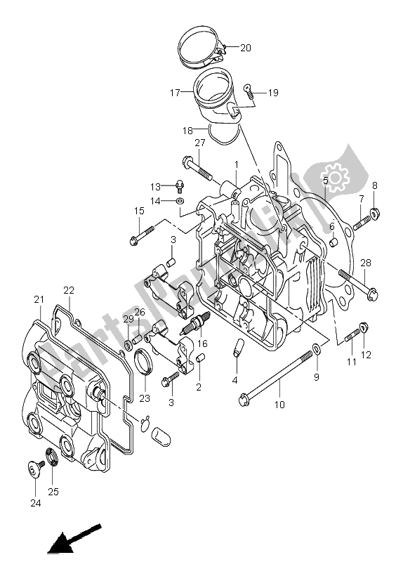 Alle onderdelen voor de Cilinderkop (voorzijde) van de Suzuki DL 1000 V Strom 2005