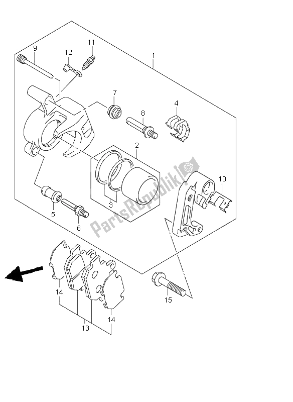 All parts for the Front Caliper of the Suzuki VL 250 Intruder 2002