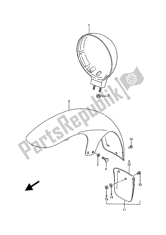 All parts for the Headlamp Housing & Front Fender of the Suzuki LS 650P Savage 1990