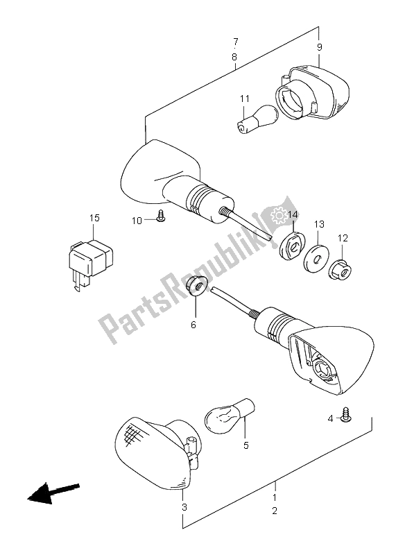 All parts for the Turnsignal Lamp of the Suzuki GS 500 2002