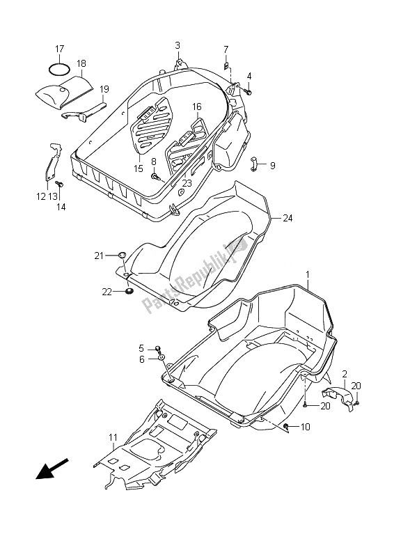 All parts for the Helmet Box of the Suzuki Burgman AN 400 AZA 2010