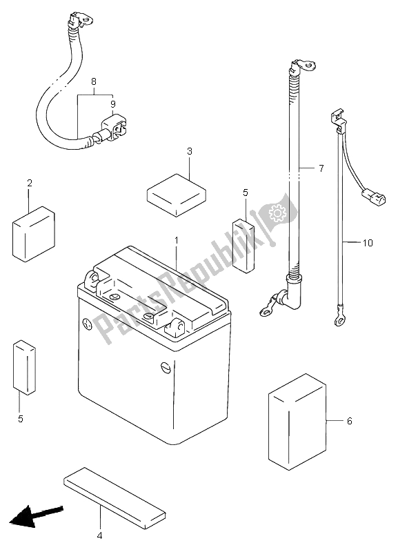 All parts for the Battery of the Suzuki LT A 500F Quadmaster 2001