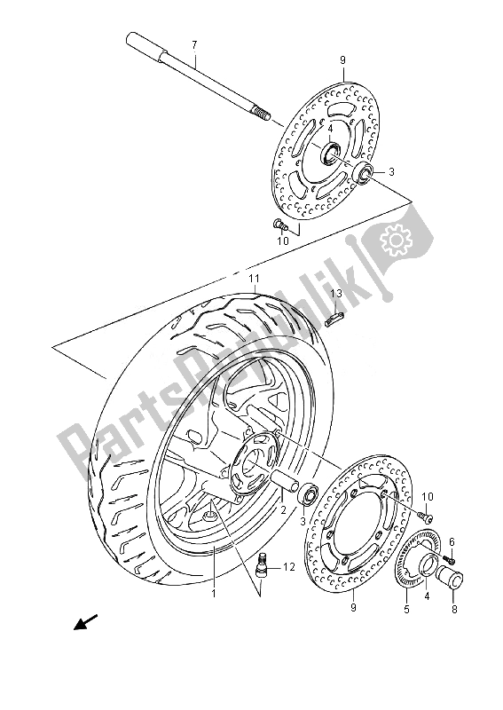 All parts for the Front Wheel (an400za E02) of the Suzuki Burgman AN 400 AZA 2014