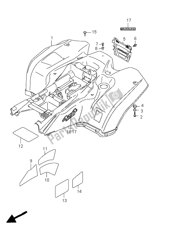 All parts for the Rear Fender of the Suzuki LT A 450 XZ Kingquad 4X4 2010