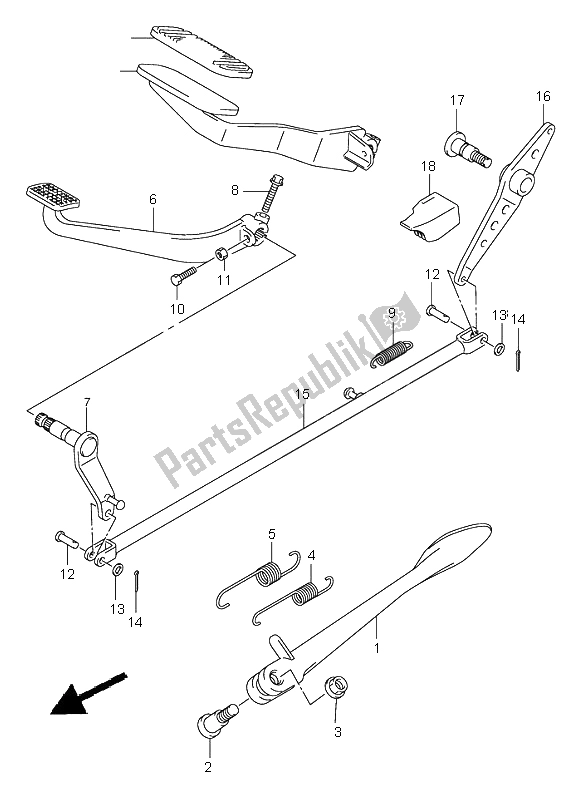 All parts for the Stand & Rear Brake of the Suzuki VL 800 Volusia 2002