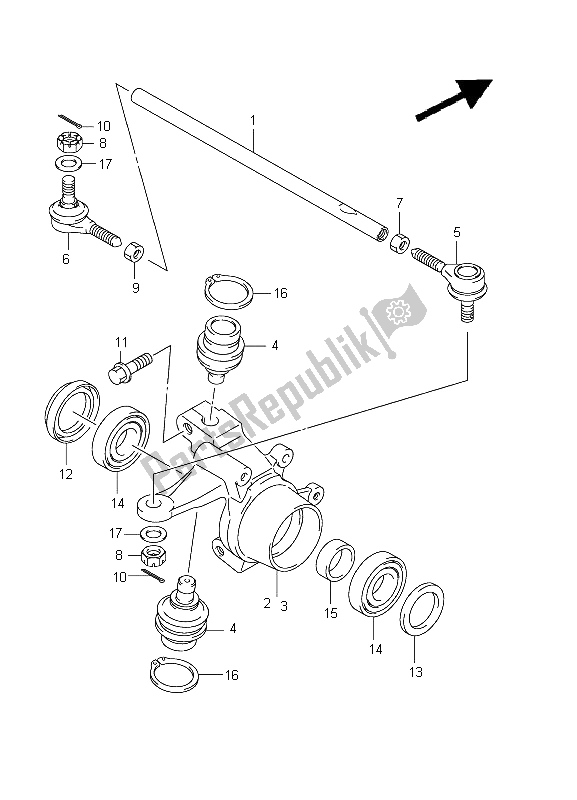 All parts for the Steering Knuckle (lt-a400f P17) of the Suzuki LT A 400Z Kingquad ASI 4X4 2012