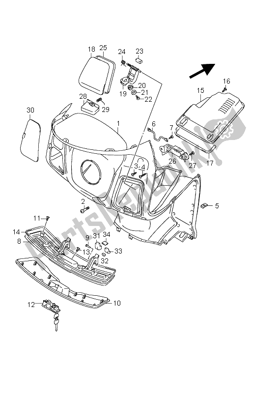 Todas las partes para Caja Frontal de Suzuki UH 125 Burgman 2008