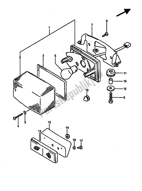 All parts for the Rear Combination Lamp of the Suzuki RGV 250 1989