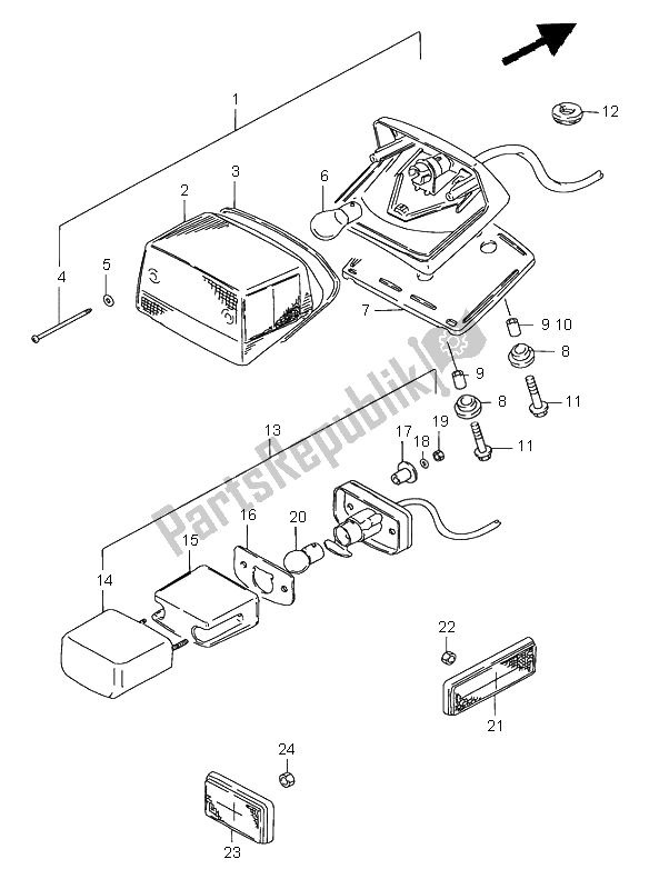 All parts for the Rear Combination Lamp of the Suzuki LS 650 Savage 2000