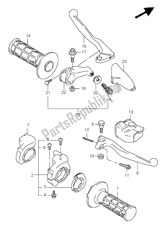 All parts for the Handle Lever of the Suzuki RM 125 1998
