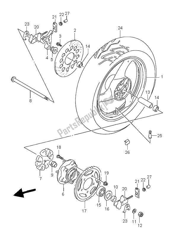 All parts for the Rear Wheel of the Suzuki GS 500E 1995