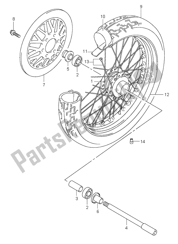 All parts for the Front Wheel of the Suzuki VL 250 Intruder 2002