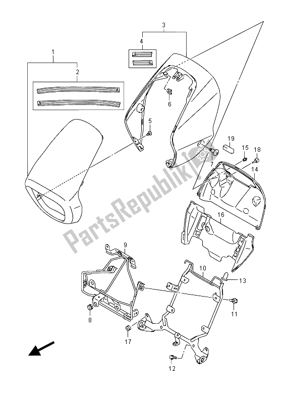 All parts for the Headlamp Cover (vzr1800z E19) of the Suzuki VZR 1800 NZR M Intruder 2012