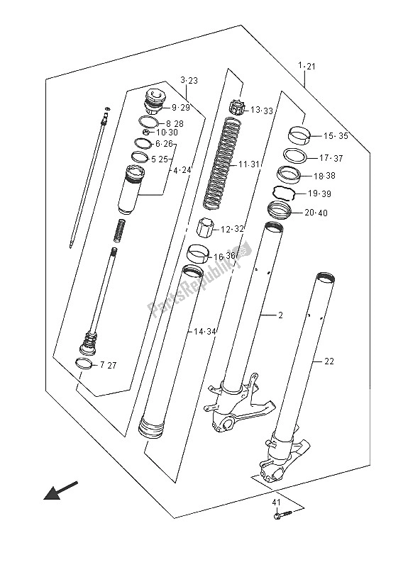 All parts for the Front Fork Damper of the Suzuki GSX R 600 2016