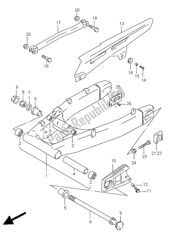 All parts for the Rear Swinging Arm (gsf1200sa) of the Suzuki GSF 1200 Nssa Bandit 1997