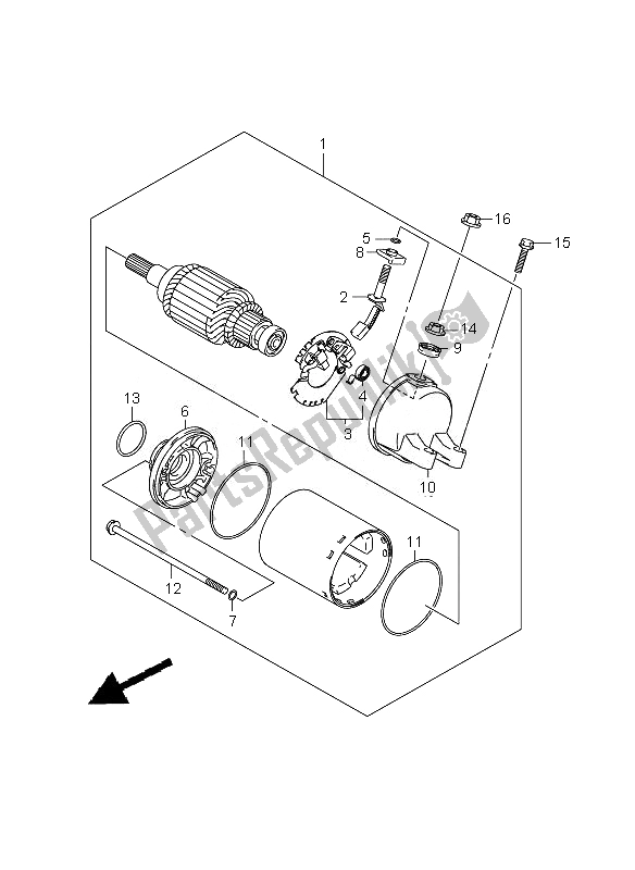 All parts for the Starting Motor of the Suzuki GSX 1300 BKA B King 2010