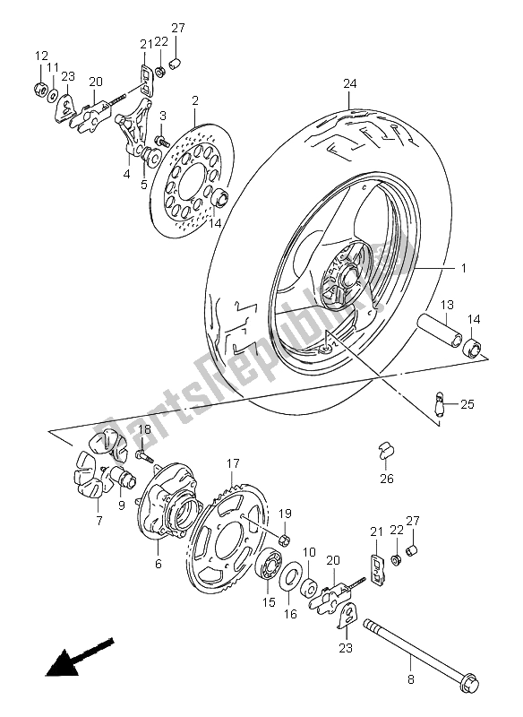 Tutte le parti per il Ruota Posteriore del Suzuki GSX 600F 1997