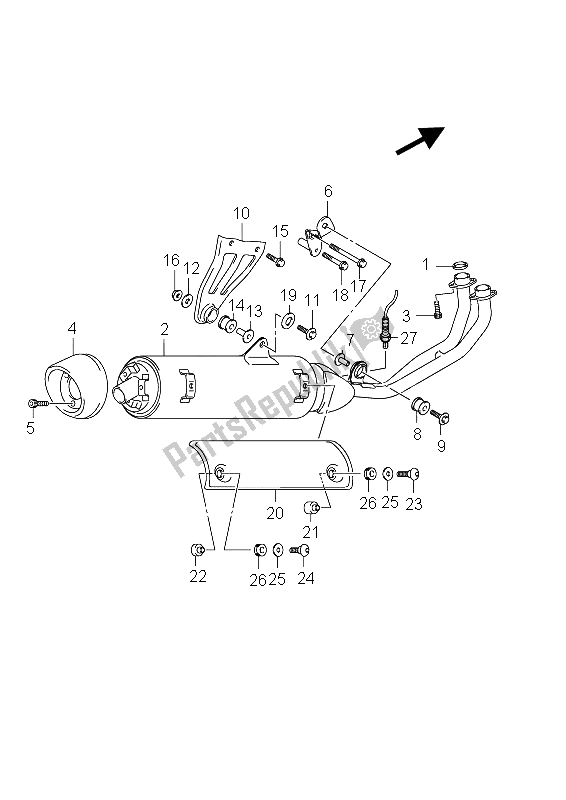 All parts for the Muffler of the Suzuki AN 650A Burgman Executive 2012