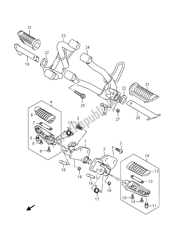 All parts for the Footrest of the Suzuki DL 650A V Strom 2014