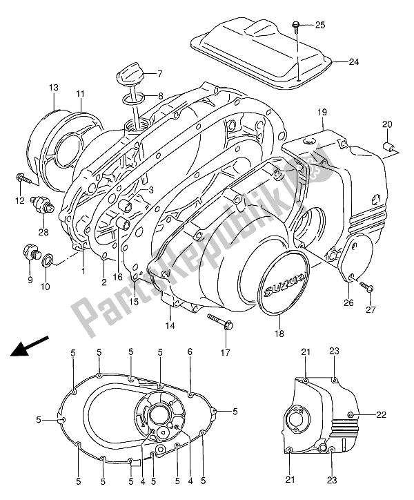 All parts for the Crankcase Cover of the Suzuki GS 500 EU 1989