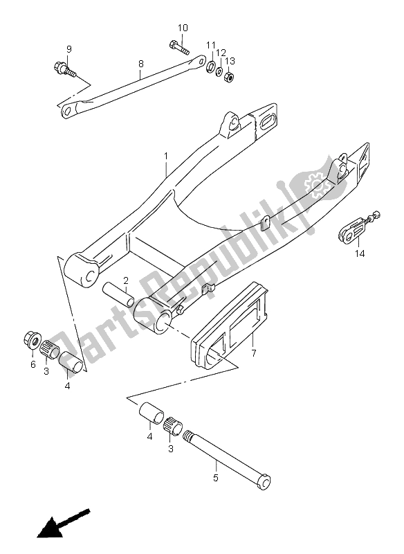 All parts for the Rear Swinging Arm of the Suzuki VZ 800 Marauder 2000