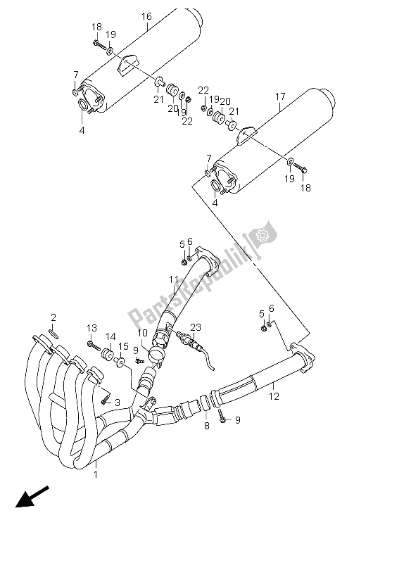 All parts for the Muffler of the Suzuki GSX 1300R Hayabusa 2005