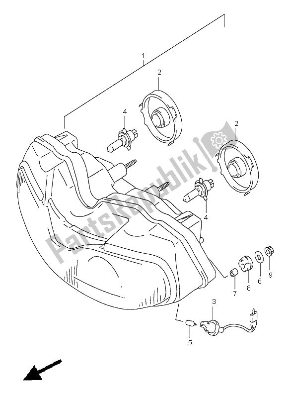 All parts for the Headlamp (e2-e24) of the Suzuki TL 1000S 1998
