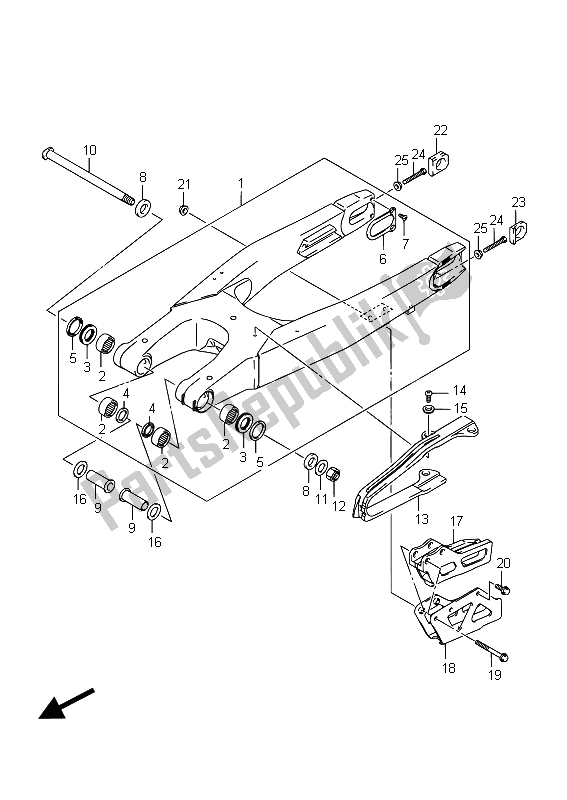 All parts for the Rear Swingingarm of the Suzuki RM Z 250 2015