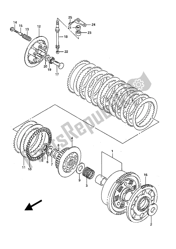 All parts for the Clutch of the Suzuki GSX R 750W 1992