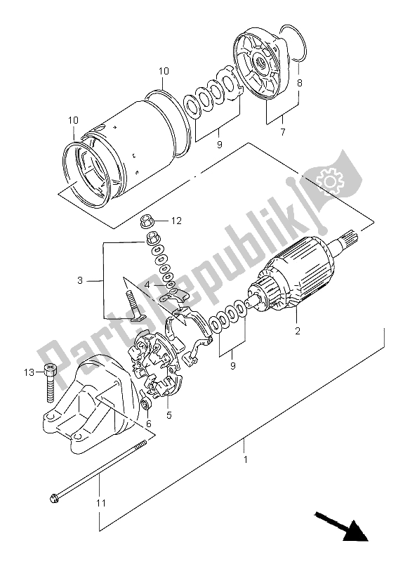 All parts for the Starting Motor of the Suzuki GSF 1200 Nssa Bandit 1998