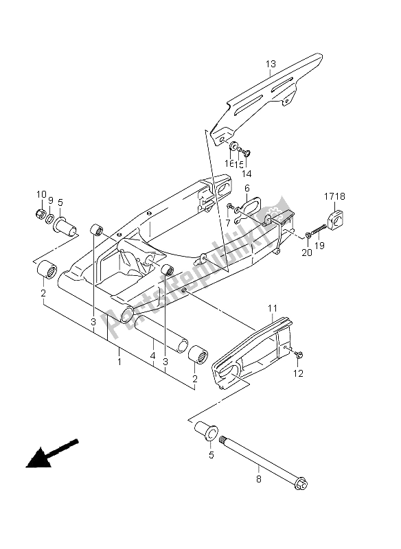 Tutte le parti per il Braccio Oscillante Posteriore del Suzuki GSX 1250 FA 2011