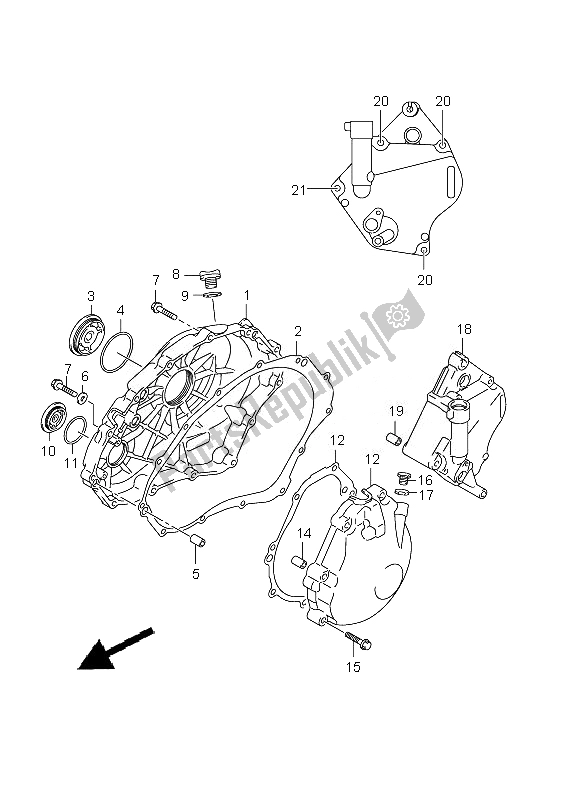 All parts for the Crankcase Cover of the Suzuki GSX R 1000Z 2010