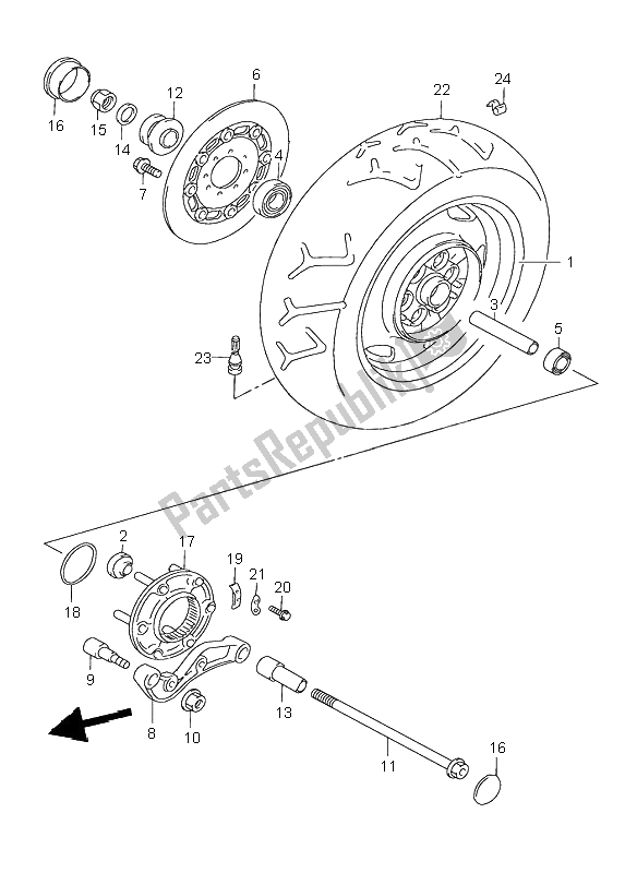 All parts for the Rear Wheel of the Suzuki VL 1500 Intruder LC 2000