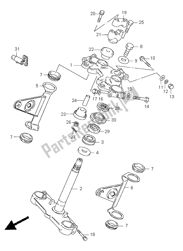 All parts for the Steering Stem of the Suzuki GN 250E 1998