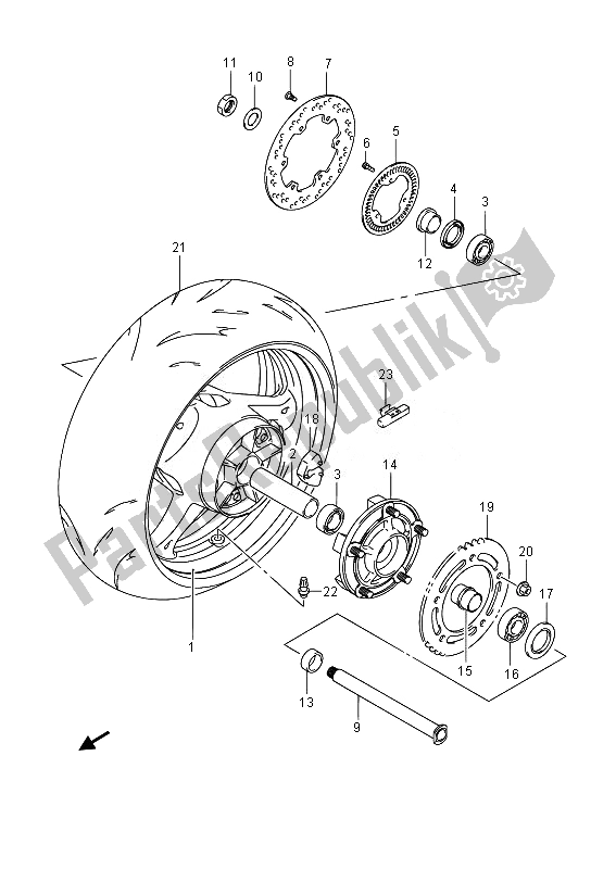 All parts for the Rear Wheel (gsx1300ra E02) of the Suzuki GSX 1300 RA Hayabusa 2014