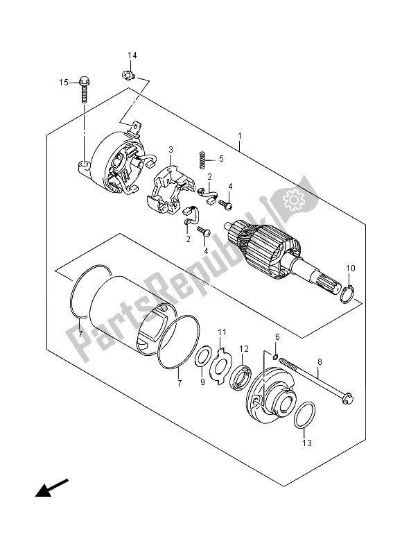 All parts for the Starting Motor of the Suzuki GW 250 Inazuma 2015