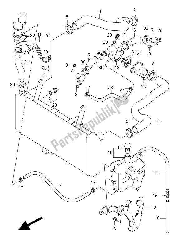 All parts for the Radiator Hose of the Suzuki SV 650 NS 2004