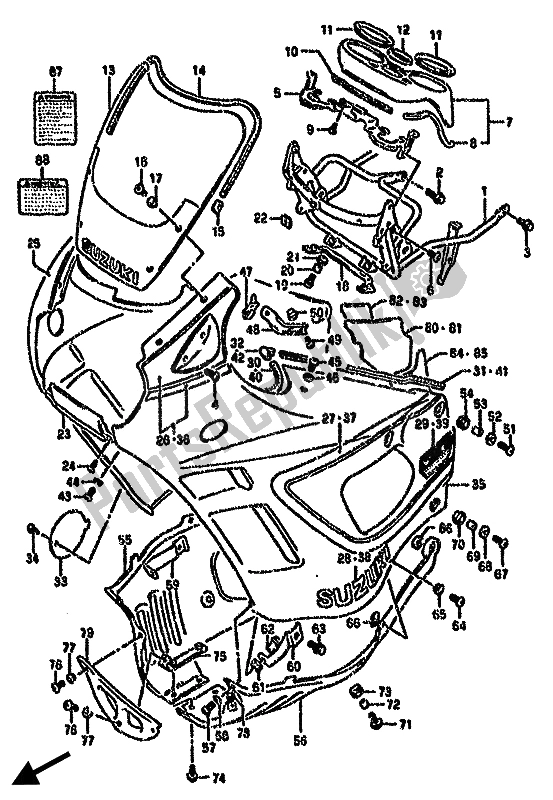 Alle onderdelen voor de Motorkap van de Suzuki GSX 750F 1990